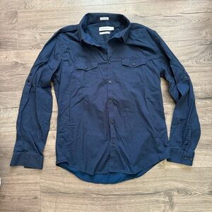 Calvin Klein Navy Blue Button Up Shirt size Large Men Slim Fit